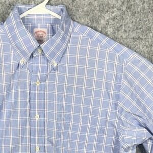 Brooks Brothers Non-Iron Supima Cotton Plaid Shirt Regular Fit Blue 15.5 33